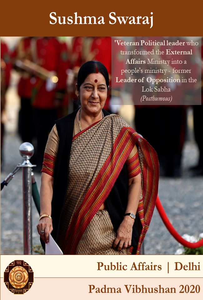 Padma Award for Sushma Swaraj