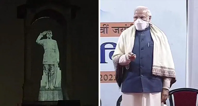 PM Modi unveils hologram statue of Netaji!!