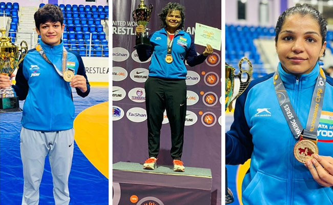 Sakshi Malik, Mansi, and Divya Kakran won gold in the Bolat Turlykhanov Cup