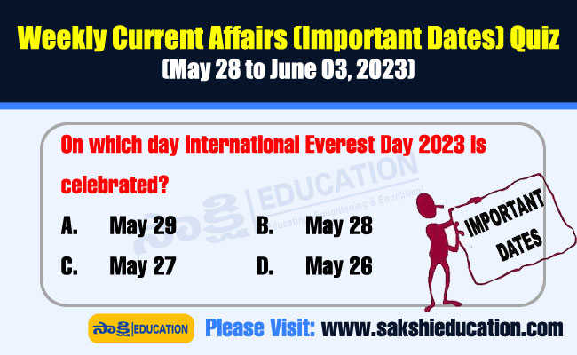 weekly GK Quiz Important Dates Practice Test (28 May - 03 June 2023)