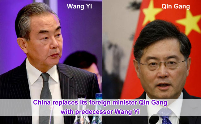 China replaces its foreign minister Qin Gang with predecessor Wang Yi