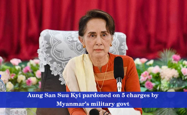 Aung San Suu Kyi pardoned on 5 charges by Myanmar’s military govt