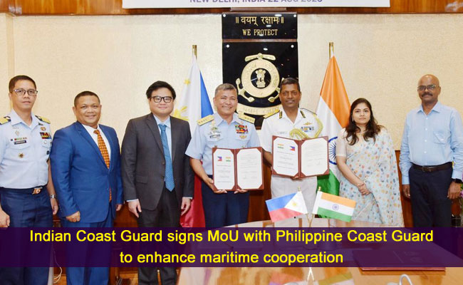 Indian Coast Guard signs MoU with Philippine Coast Guard to enhance maritime cooperation