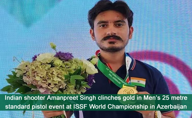 Indian shooter Amanpreet Singh clinches gold in Men’s 25 metre standard pistol event at ISSF World Championship in Azerbaijan