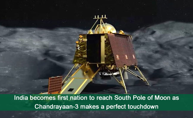 India becomes first nation to reach South Pole of Moon as Chandrayaan-3 makes a perfect touchdown