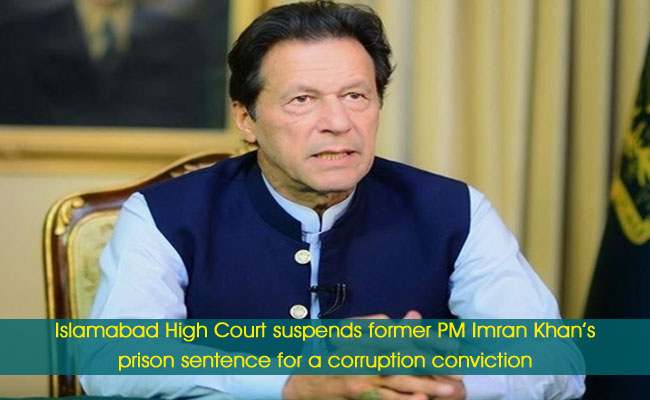 Islamabad High Court suspends former PM Imran Khan’s prison sentence for a corruption conviction
