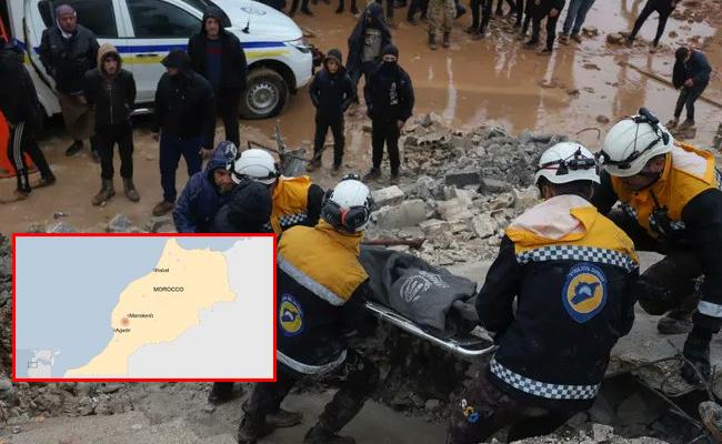 Morocco Earthquake, Earthquake impact ,Damaged streets ,Rescue team