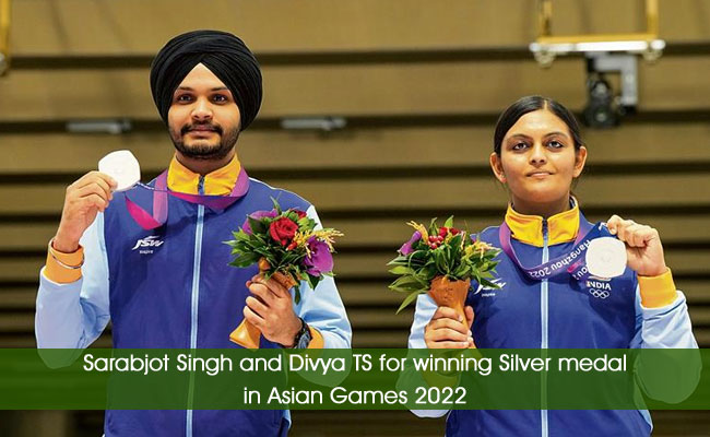 Sarabjot Singh and Divya TS for winning Silver medal in Asian Games 2022