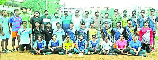 State-Level Handball Competitors, State-Level Handball Competitions, District-Level Athlete Selection,Degree College Selection ProgramCommunity Representatives with selected players for handball competitions,