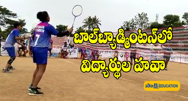 Fast-moving ball in a ball badminton game., Proud rural students with their national medals ,students playing ball badminton,Rural students playing ball badminton.