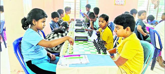 Young Chess Players Competing at State Level Tournament, Players competing in chess competitions,Chessboard with Eager Participants