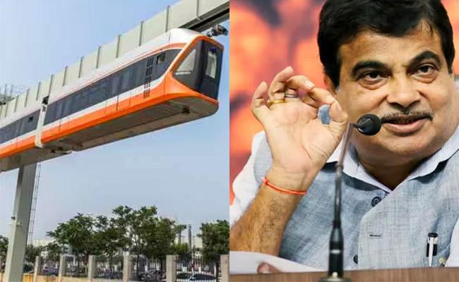 Fast Sky Bus Traveling at 100 km/h,  Nitin Gadkari Test Rides Sky Bus, Eco-Friendly Sky Bus in the City, Sky Bus in Urban Landscape, 