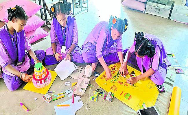 Students involved in making project for science congress competitions