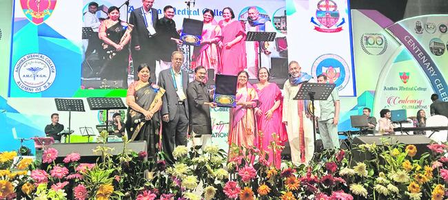 Grand Finale of College Centenary Events, MP Satyavati gets felicitated by Lyricist Ashok Teja and others, Centenary College Celebration,