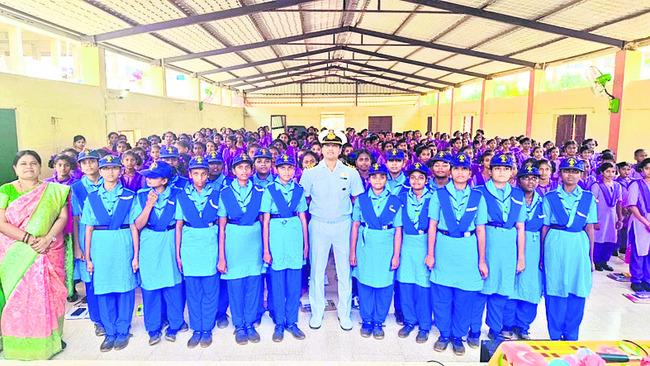 Navy officer Sajeev Kumar with students