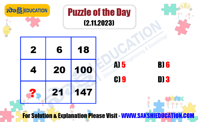 Puzzle of the Day (2.11.2023), sakshi education, maths puzzles