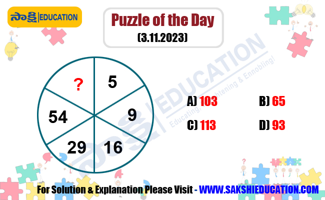 Puzzle of the Day (3.11.2023), sakshi education, maths puzzle