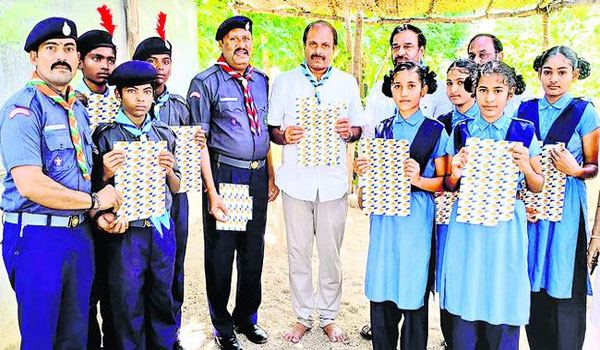 Scouts District Secretary Madthadi Narasimha Reddy guiding the event, Scouts officers and students meeting with the collector, Scout students should lead by example, 74th Foundation Day of Bharat Scouts and Guides celebration, 