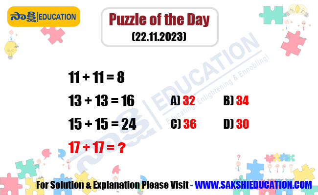 Puzzle of the Day (22.11.2023), sakshi education, maths puzzles