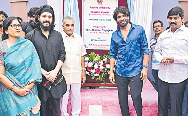 AU Campus: Eskin Square Grand Reopening by Actor Nagarjuna, Akkineni Nagarjuna Reopens Eskin Square on AU Campus, Celebration as Eskin Square is Unveiled by Nagarjuna, Andhra University's Historic Outdoor Stage, Eskin Square, Reopening of historical theater in AU, Eskin Square Reopens at AU Campus, 
