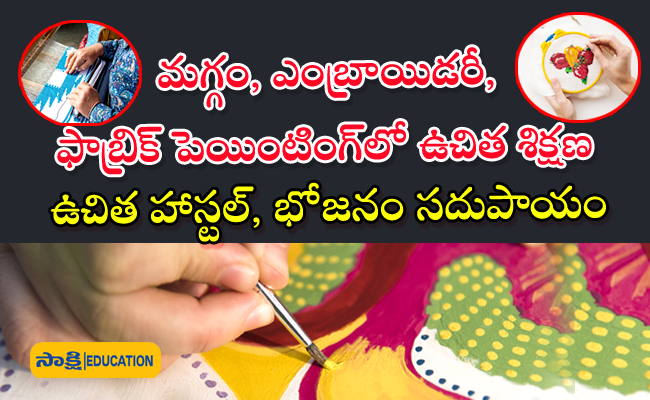 Hands of a rural woman engaged in embroidery training., Free training in fabric painting, Rural women participating in a fabric painting class, 