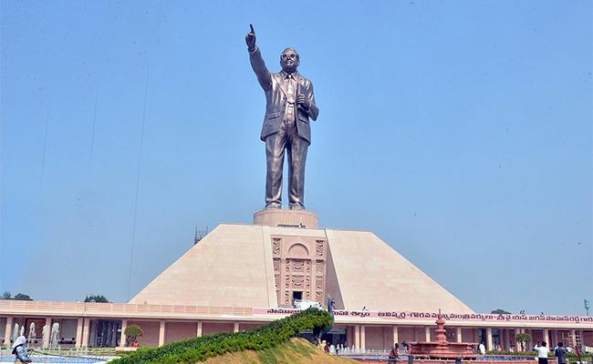 BR Ambedkar Statue Drone Visuals At Vijayawada    Inspiring Tribute  Constitution of India Creator Memorial in Vijayawada   Dr. BR Ambedkar's Statue in Vijayawada