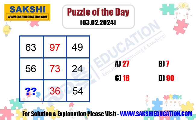 Puzzle of the Day  missing number puzzle    daily puzzles in sakshi education