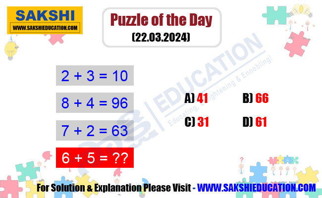 Puzzle of the Day  trickymaths puzzle   sakshieducation daily puzzle