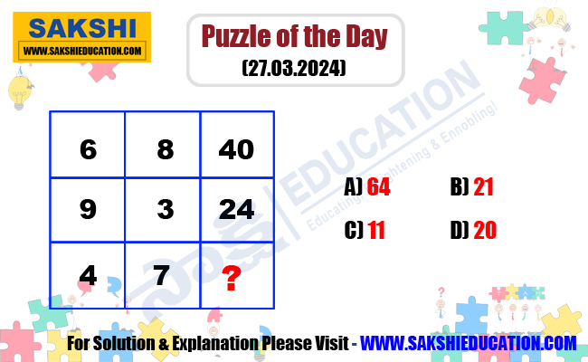 Puzzle of the Day   missing number puzzle  sakshieducation dailypuzzles