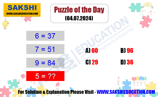 Puzzle of the Day. Math puzzles of the day. Sakshieducation dailypuzzles