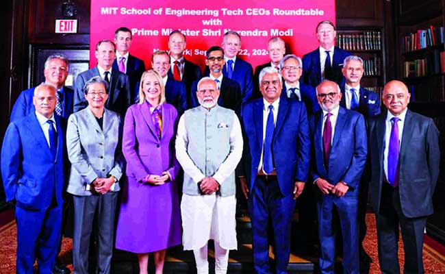 Indias economic growth announcement by Prime Minister Modi  PM Narendra Modi Urges Global Tech CEOs To Be Part Of India Growth Story 