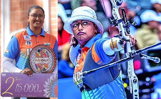 Deepika Kumari bags her fifth silver at Archery World Cup Final  Indian archer Deepika Kumari celebrating her fifth silver medal win