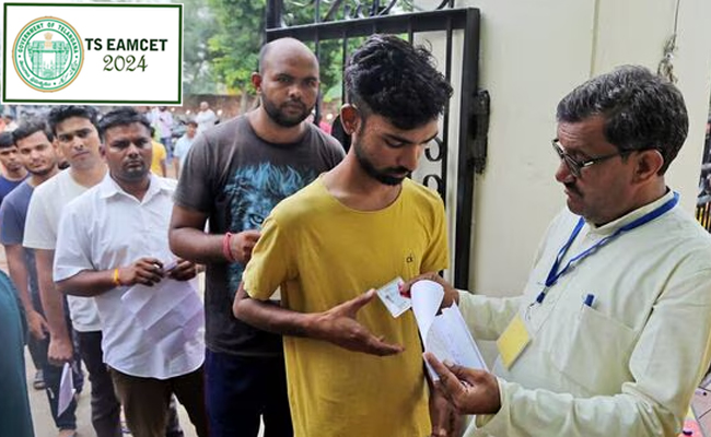 MSET convener Din Kumar addressing students about exam attendance in Warangal zone  Students attended for EAMCET 2024 entrance exam for engineering college