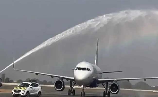 First Test Flight Lands At Noida Airport  IndiGo Airlines A320 aircraft lands at Noida International Airport on December 9  Noida International Airport receives first A320 flight from IndiGo Airlines  