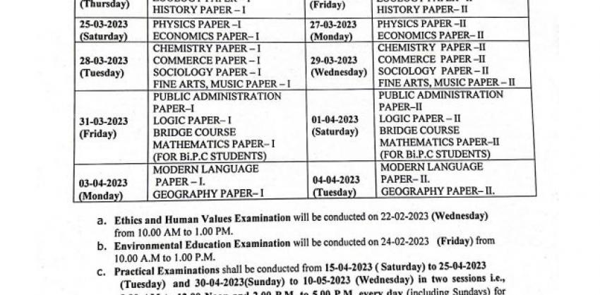 AP Inter 2023 Time Table