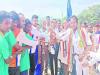 Harijan Welfare Minister addressing students at sports competition, Importance of sports discussed at school ground event, Students inspired to participate in sports., Minister Saraka and MLA Gomango inaugurating the sports competition,